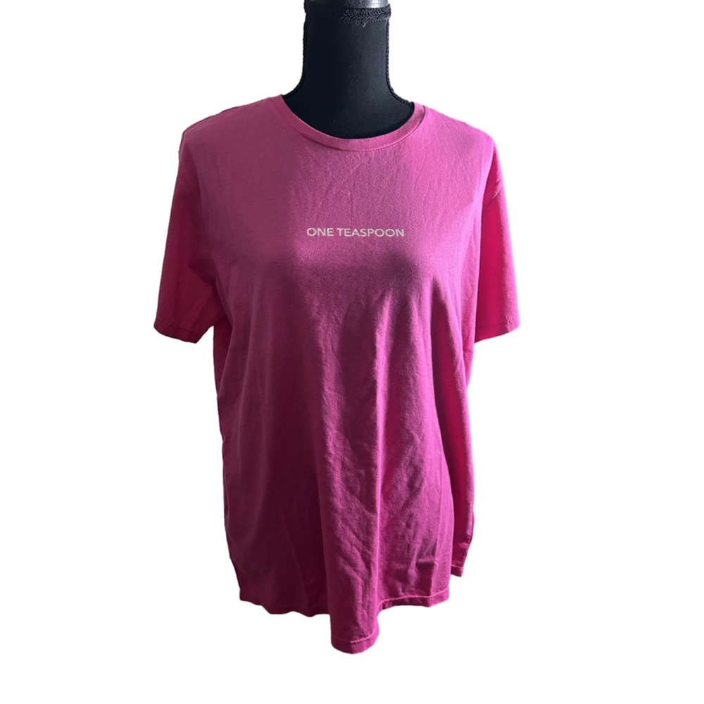 One Teaspoon Pink Relaxed Fit Unisex Logo Organic Cotton Streetwear Tee, XS